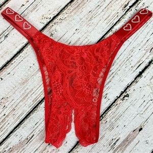 NWT XXL Crotchless Victoria’s Secret Heart Red Lace Panty Brazilian Panties Vamp